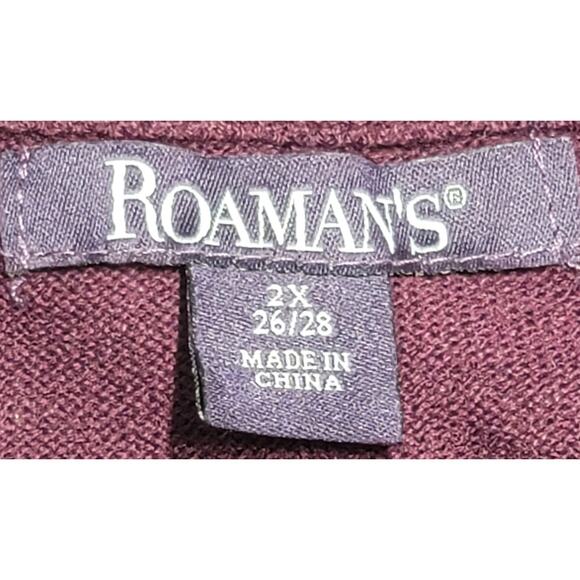 Roaman's Plum Purple High Crew Neck Long Sleeve Top 2X 26W 28W Lightweight - Picture 3 of 6